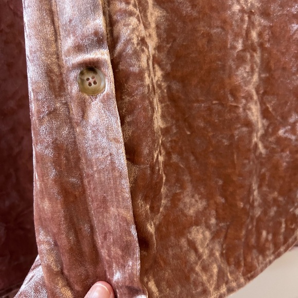 Mystree crushed velvet velour shimmery pink button down tunic top. Whimsigoth - Picture 5 of 16